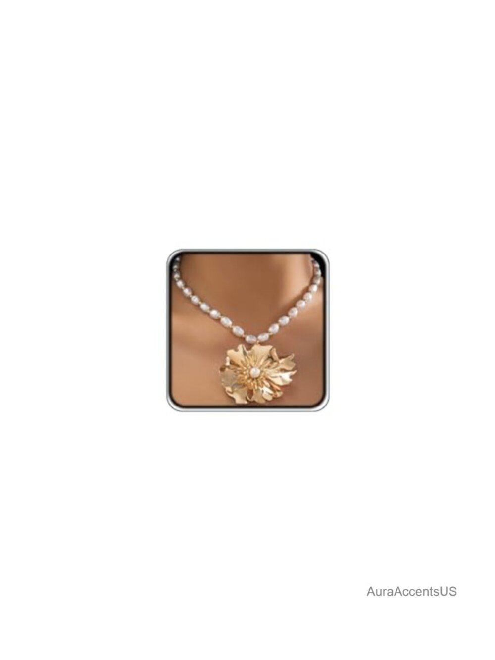 Chunky Gold Large Flower Pendant Choker Necklace for Women